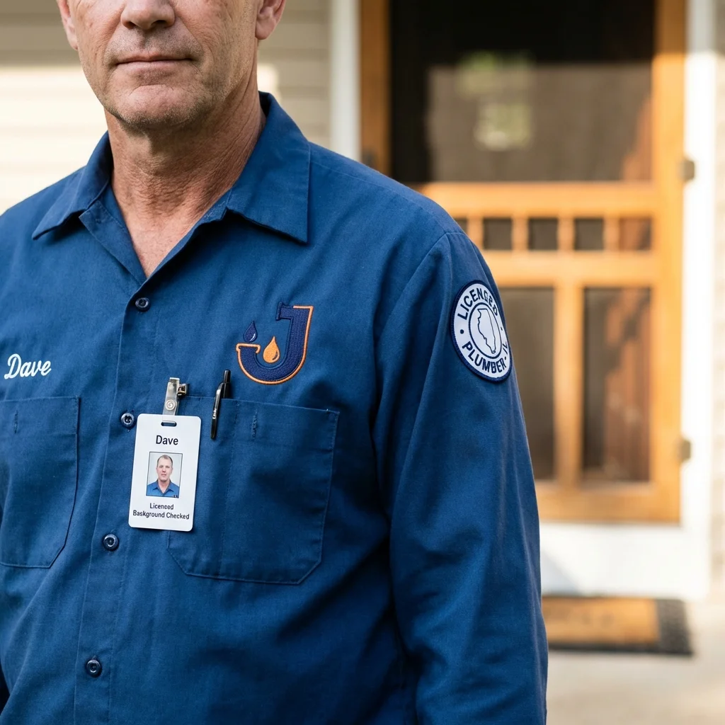 Licensed plumber showing ID badge in Enola, PA