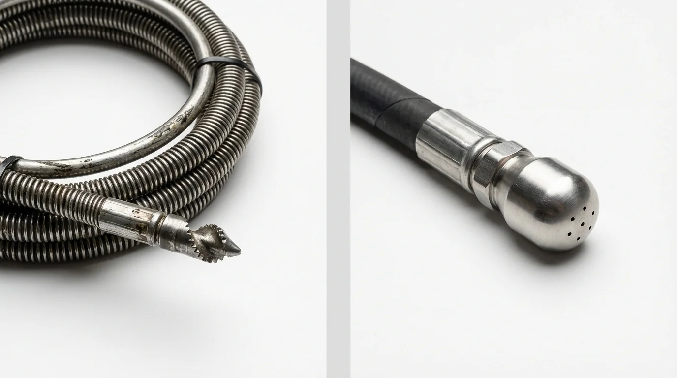 Drain snake cable and hydro jetting nozzle used for drain cleaning in Enola, PA