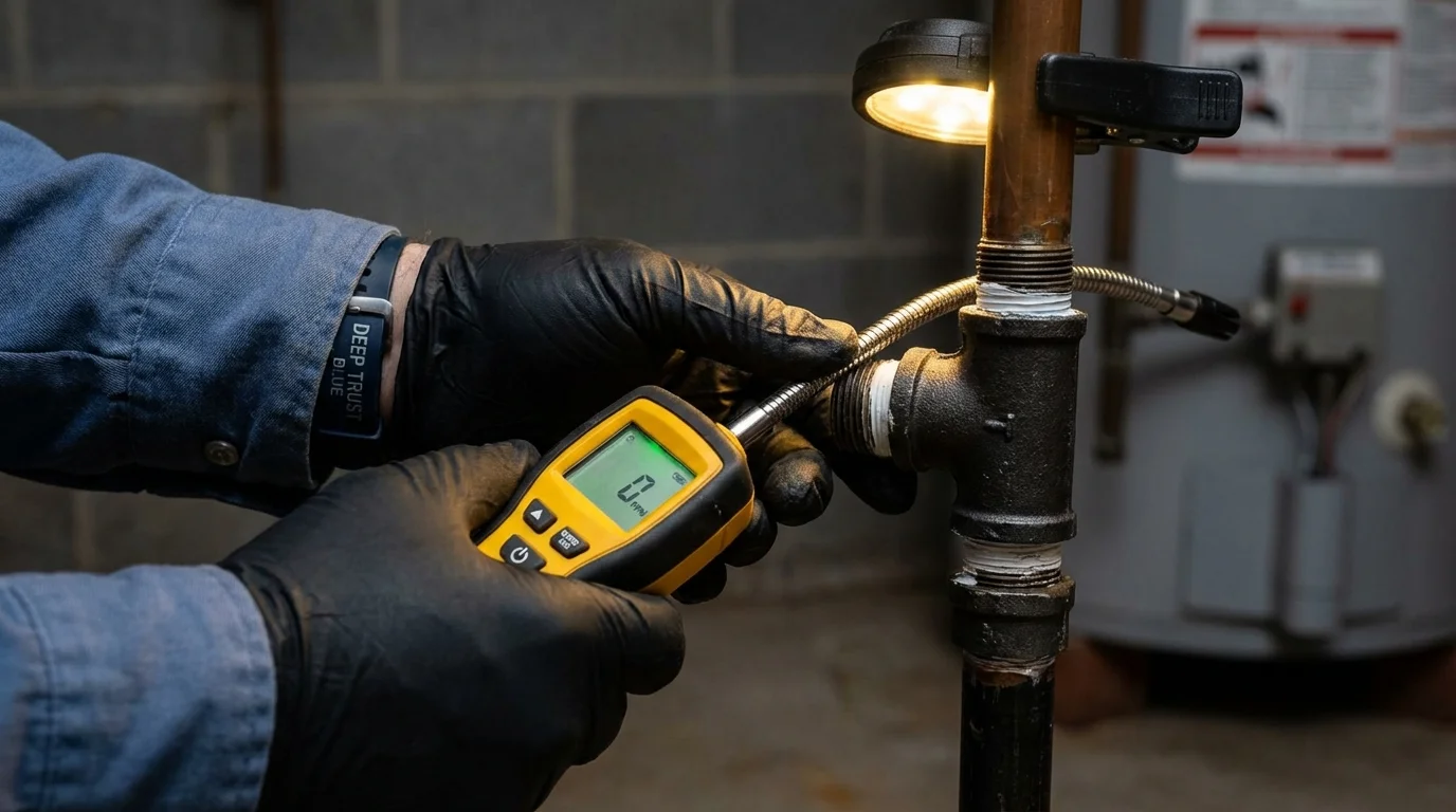Gas leak detection with electronic sniffer by Johns Plumbing LLC in Enola