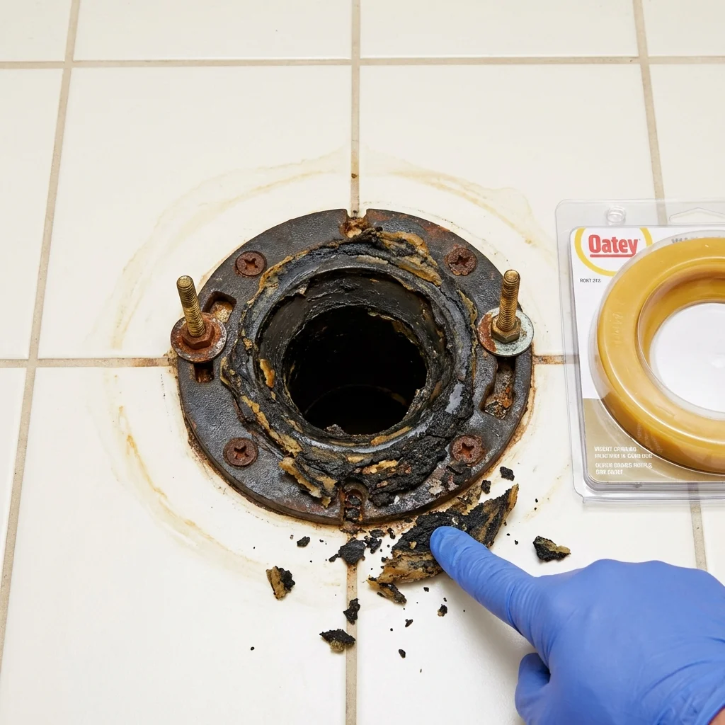 Failed wax ring showing water seepage at the base of a toilet in a Enola, PA home