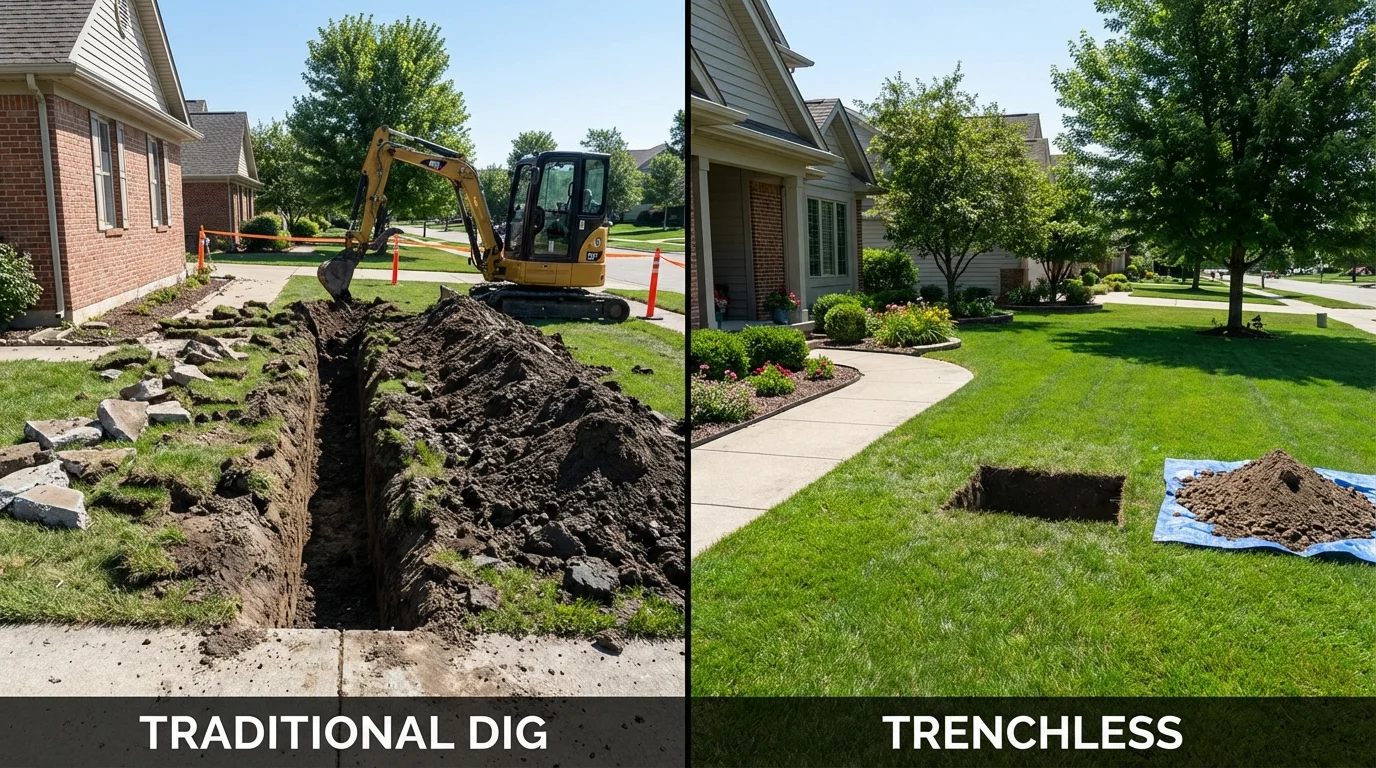 Trenchless sewer repair with minimal yard damage versus traditional excavation in Enola, PA